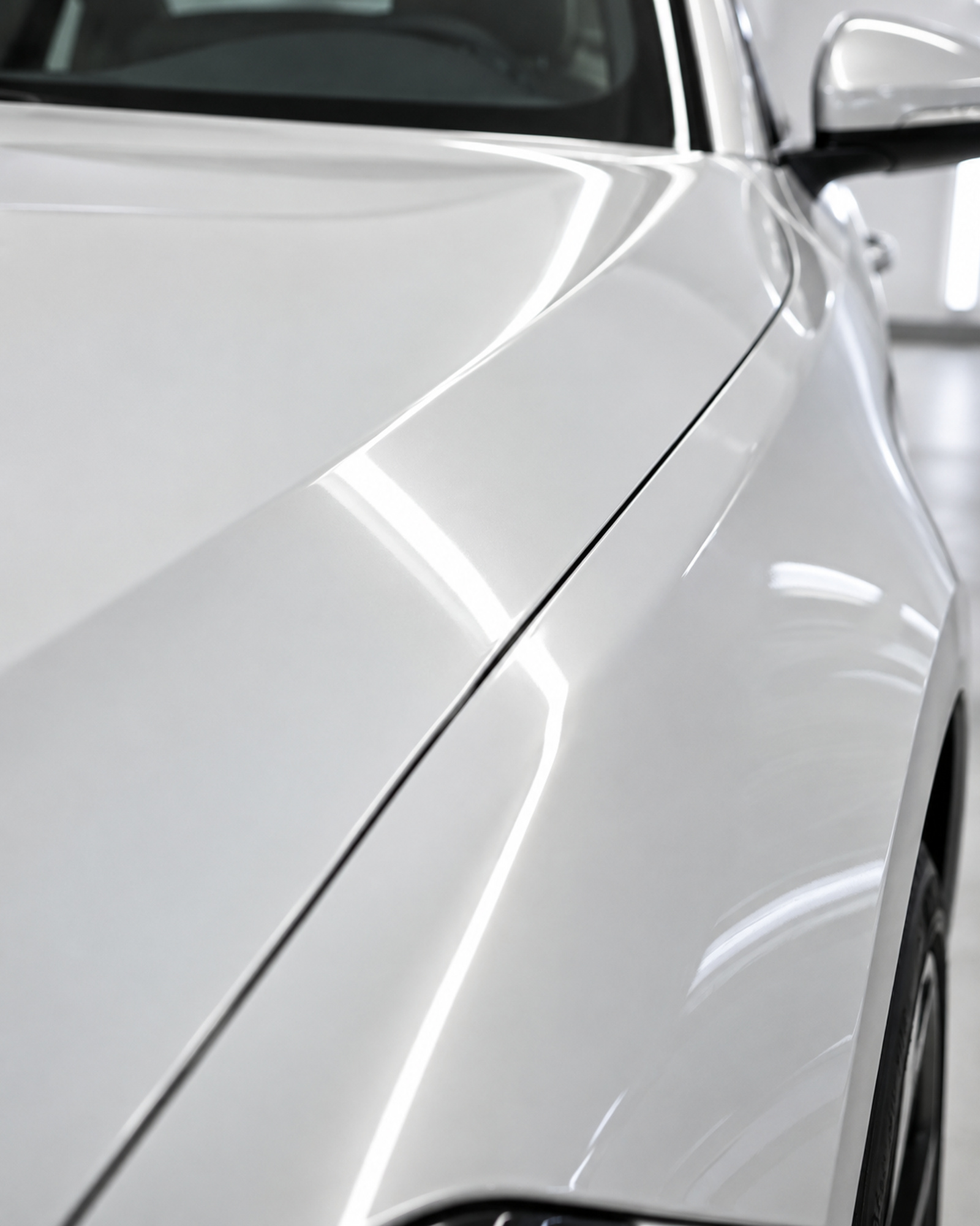 Reflet sur une carrosserie blanche lustrée